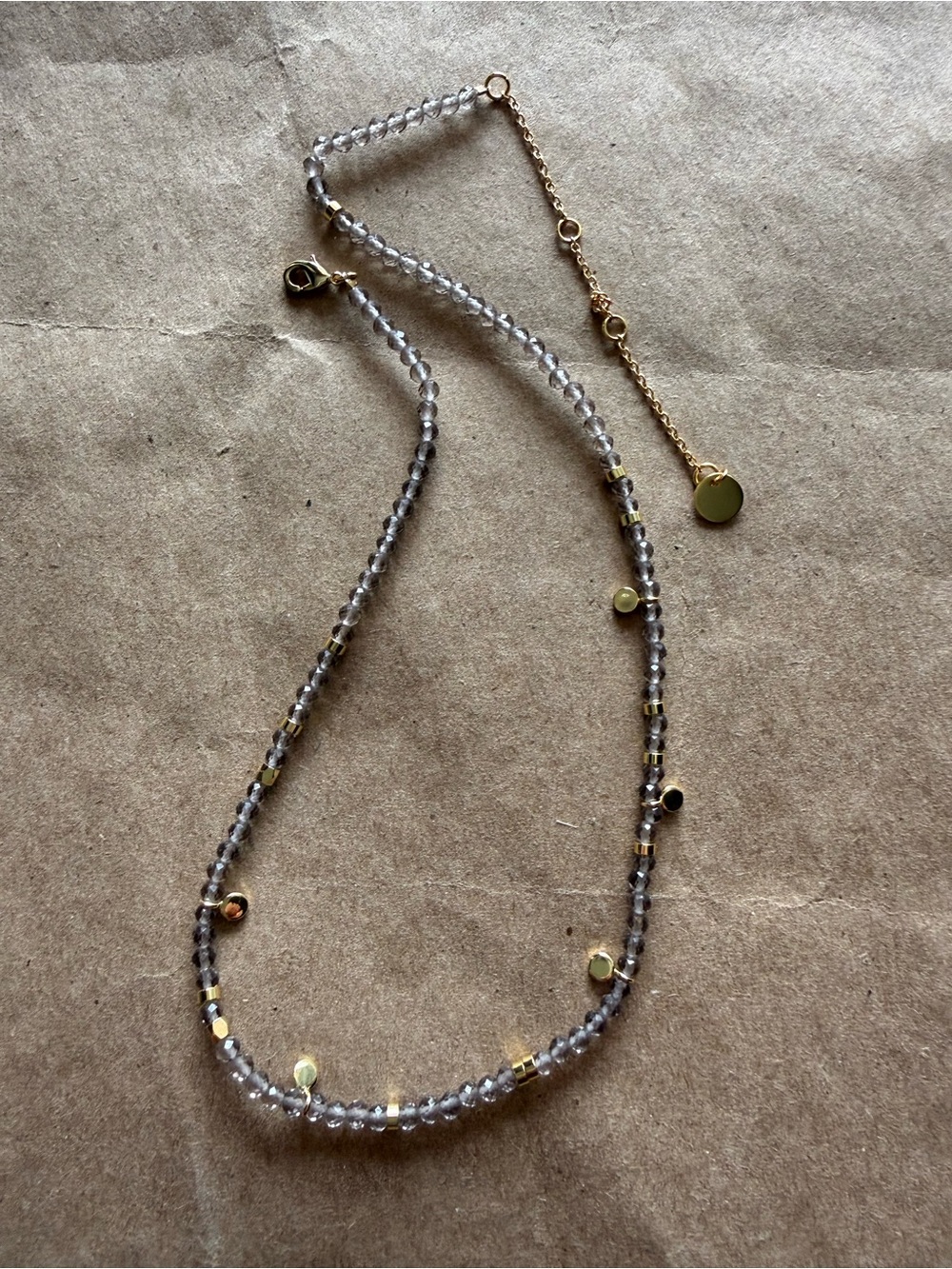 Pura Vida Delicate Gray Beaded Necklace with Gold Accents